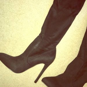 Missguided Black Over the Knee Suede Boot